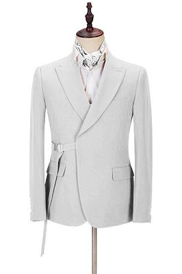 Joey Handsome Peaked Lapel  Silver Men Suits with Adjustable Buckle_1