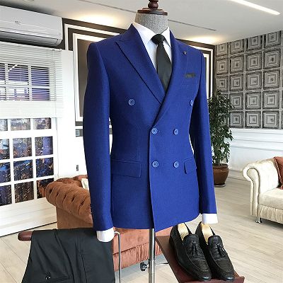 Jorden Royal Blue Fashion Double Breasted Business Men Suits_2