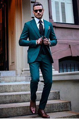 Rogelio Fashion Green Notched Lapel Three Pieces Slim Fit  Men Suits
