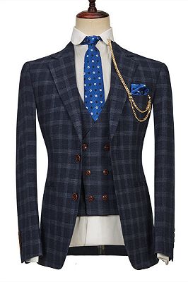 Dominik Dark Blue Plaid Fashion Notched Lapel Men Suits