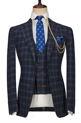 Dominik Dark Blue Plaid Fashion Notched Lapel Men Suits_1