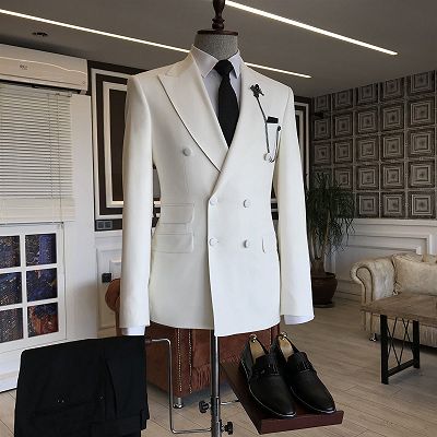 Javion White Double Breasted Slim Fit Stylish Men Suits