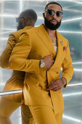 Reginald Bespoke Yellow Double Breasted Fashion Men Suits for Prom