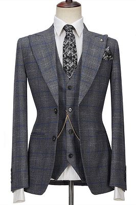 Brendon Gray Bespoke Notched Lapel Three Pieces Plaid Slim Fit Formal Suits