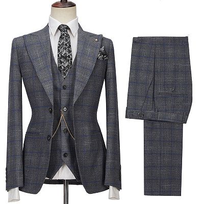 Brendon Gray Bespoke Notched Lapel Three Pieces Plaid Slim Fit Formal Suits_3