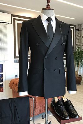 Braylen Black Double Breasted Peaked Lapel Fashion Men Suits