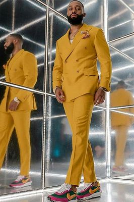 Reginald Bespoke Yellow Double Breasted Fashion Men Suits for Prom_1