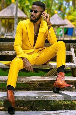 Ahmad Hot Yellow Peaked Lapel One Button Men Suits for Prom