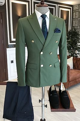 Lime Green Peaked Lapel Double Breasted Bespoke Men Suits_1