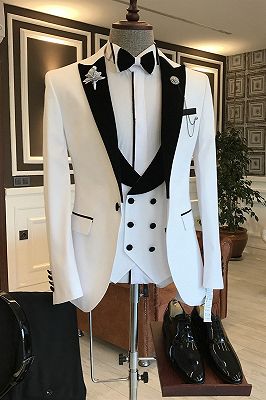 Ingram Handsome White Mixed Black Peaked Lapel One Button Slim Fit Prom Men Suit