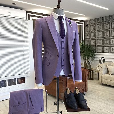 Violet Purple 3-Pieces Tailored Slim Fit Prom Suits For Men_2