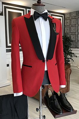 Joyce Regular red one button black peaked lapel men’s formal suit