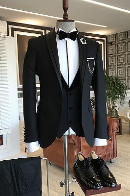 Earl Classic 3-pieces Black Shawl Lapel Wedding Suits Good Choice for grooms_1