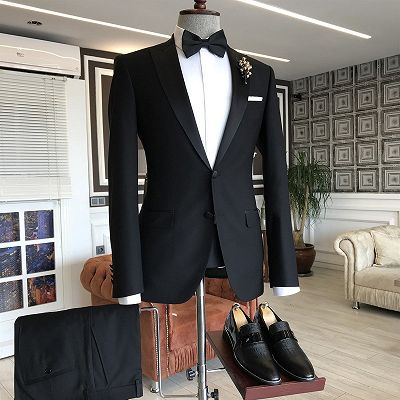 Cedric Traditional Black Peaked Lapel Slim Fit Business Suit_2