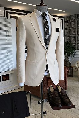 Nick Off White Notched Lapel One Button Formal Business Men Suits_1