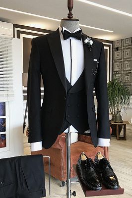 Abner All Black Peaked Lapel Slim Fit Formal Business Suits_1