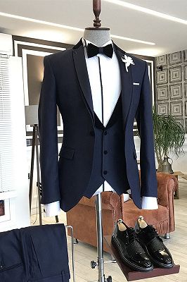 Hale Stylish 3-pieces Dark Navy Blue Notched Lapel Slim Fit Business Suits