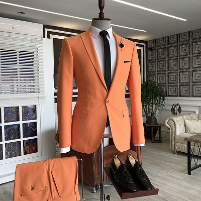 Otis Orange Peaked Lapel 3 Flaps Slim Fit Prom Men Suits_2