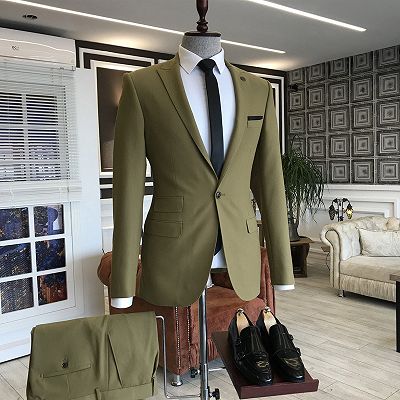 Lime Green Peaked Lapel One Button Slim Fit Business Men Suits_2