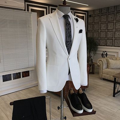 Nathan White Notched Lapel One Button Slim Fit Business Men Suits