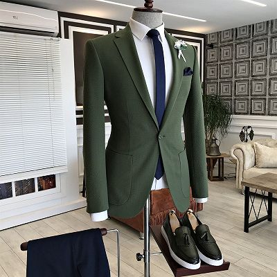 Otto Dark Green Notched Lapel With Button Prom Men Suits_2