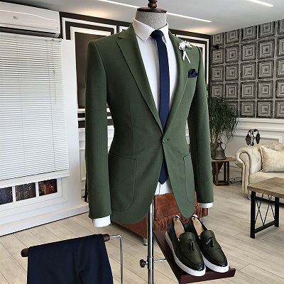 Otto Dark Green Notched Lapel With Button Prom Men Suits