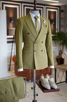 Nat Fashion Green Peaked Lapel Double Breasted Prom Men Suits