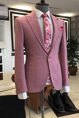 Rock Pink Peaked Lapel One Button Slim Fit Prom Men Suits_1