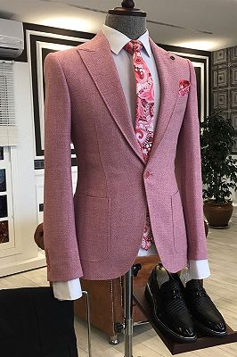 Rock Pink Peaked Lapel One Button Slim Fit Prom Men Suits