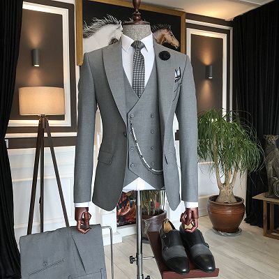 Mark Elegant 3-Pieces Dark Gray Peaked Lapel Formal Suits For Men_2