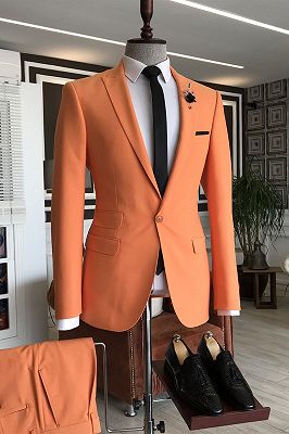Otis Orange Peaked Lapel 3 Flaps Slim Fit Prom Men Suits