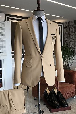 Baron Brown Peaked Lapel One Button Slim Fit Prom Men Suits