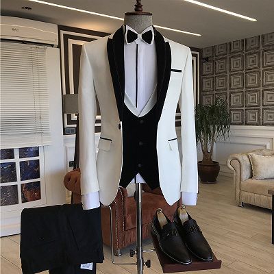 Hardy Black White Shawl Lapel Slim Fit Wedding Tuxedos_2