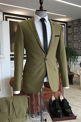 Lime Green Peaked Lapel One Button Slim Fit Business Men Suits_1