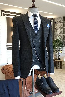 Horace Formal Black Plaid 3-Pieces Regular Bespoke Business Suits For Men_1