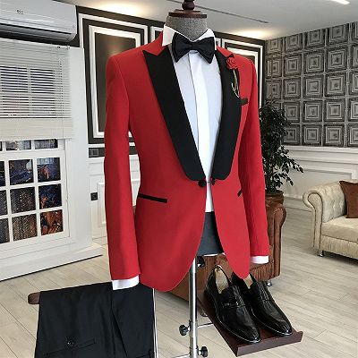 Joyce Regular red one button black peaked lapel men’s formal suit_2