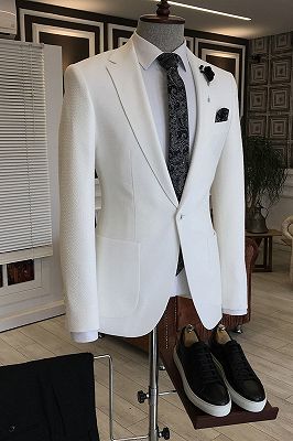 Nathan White Notched Lapel One Button Slim Fit Business Men Suits