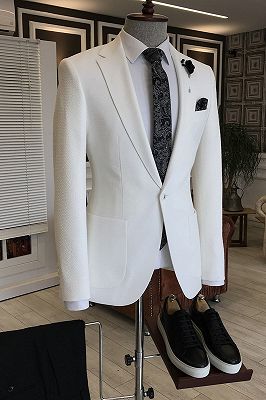 Nathan White Notched Lapel One Button Slim Fit Business Men Suits_1
