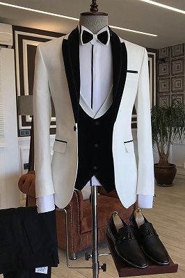 Hardy Black White Shawl Lapel Slim Fit Wedding Tuxedos_1