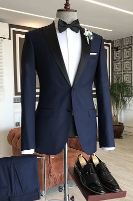 Baldwin Modern Dark Blue Peaked Lapel Single Breasted Slim Fit Men Suits