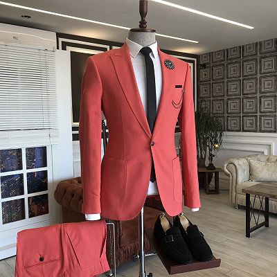 Jack Red Peaked Lapel Slim Fit 2 Flaps Prom men suits_2