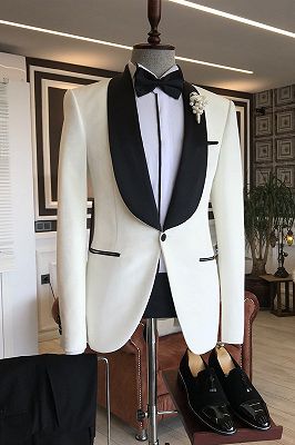 Michael Simple White Shawl Lapel Wedding Suit For Grooms