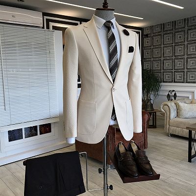 Nick Off White Notched Lapel One Button Formal Business Men Suits_2