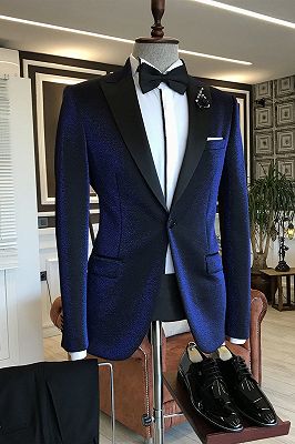 Baron Dark Blue Sparkling Peaked Lapel Business Suits For Men