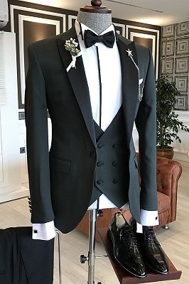 Hunter Handsome Black Peaked Lapel Bespoke Men Suits for Business