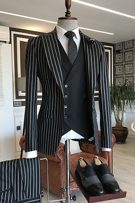 Levi Fashion Black And White Striped 3-pieces Peaked Lapel Suits For Men