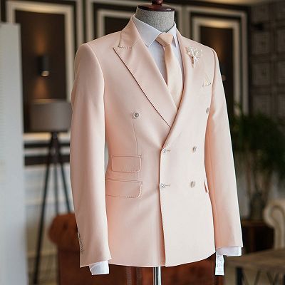 Jeremy Fashion Pink Peaked Lapel Double Breasted Bespoke Prom Suits For Men_2
