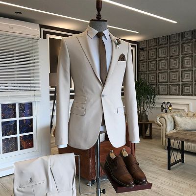 Formal Light Khaki Peaked Lapel One Button 3 Flaps Men Suits