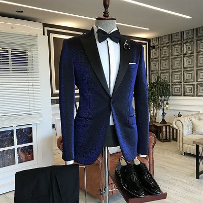 Baron Royal Blue Velvet Peaked Lapel Business Suits For Men_2