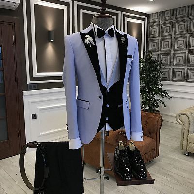 Sam Purple 3-Pieces Black Peaked Lapel Slim Fit Prom Men Suits_2